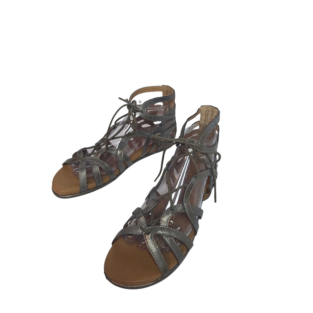 GentleSouls by KennethCole Break My Heart Pewter Metallic Gladiator Sandals 8.5M